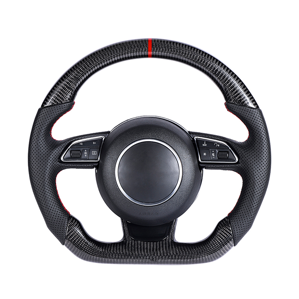 AUDI B8.5 & 8V PRE-FACELIFT CARBON FIBRE / LEATHER FLAT BOTTOM CUSTOM STEERING WHEEL-Custom Steering Wheels-CT CARBON-CT Carbon - High-quality carbon fiber and gloss black aerodynamic parts for premium sports and luxury vehicles.