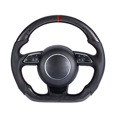 AUDI B8.5 & 8V PRE-FACELIFT CARBON FIBRE / LEATHER FLAT BOTTOM CUSTOM STEERING WHEEL-Custom Steering Wheels-CT CARBON-CT Carbon - High-quality carbon fiber and gloss black aerodynamic parts for premium sports and luxury vehicles.