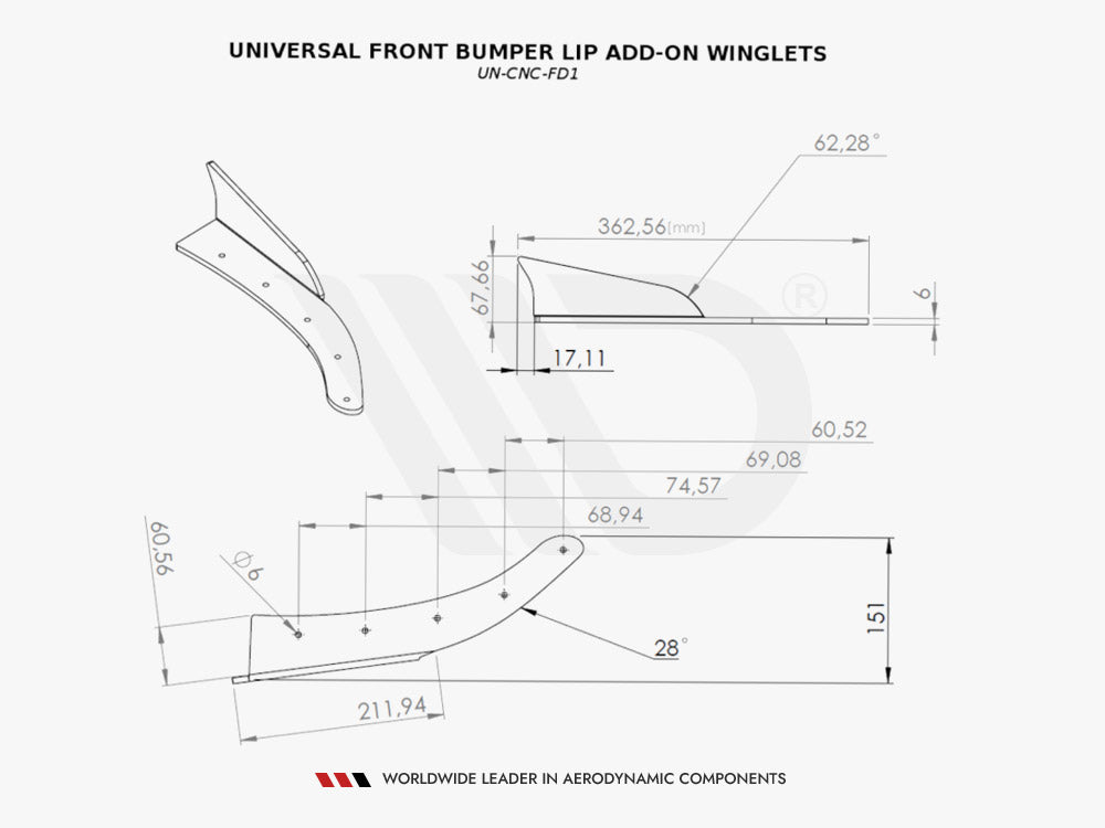 Maxton Design Universal Front Bumper LIP Add-on Winglets - UN-CNC-FD1A - Image 4