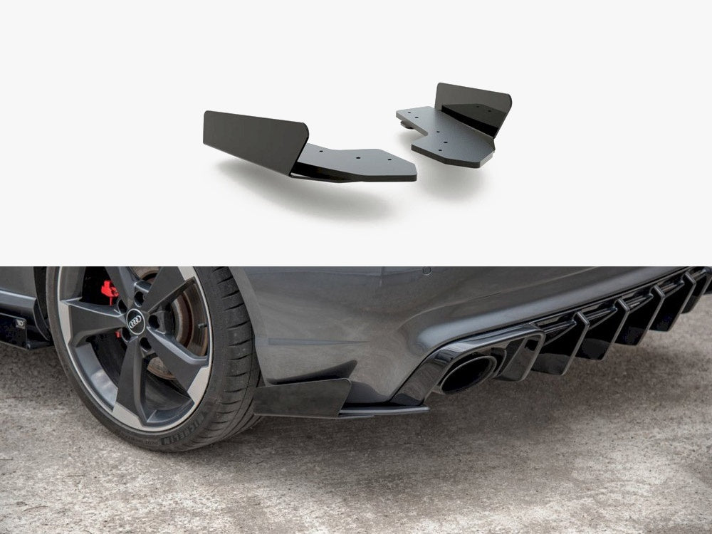 Street PRO Rear Side Splitters + Flaps Audi RS3 8V Sportback - Black-Red + Gloss Flaps