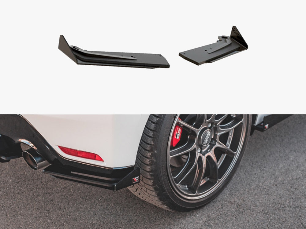 Street PRO Rear Side Splitters + Flaps Toyota GR Yaris Mk4 - Black-Red + Gloss Flaps
