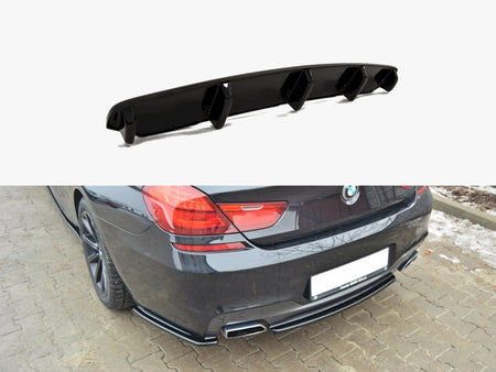 Maxton Design Central Rear Splitter (Vertical Bars) BMW 6 Gran Coupe M-Sport - Textured - BM-6-06-GC-M-PACK-RD1+RD2T - Image 1