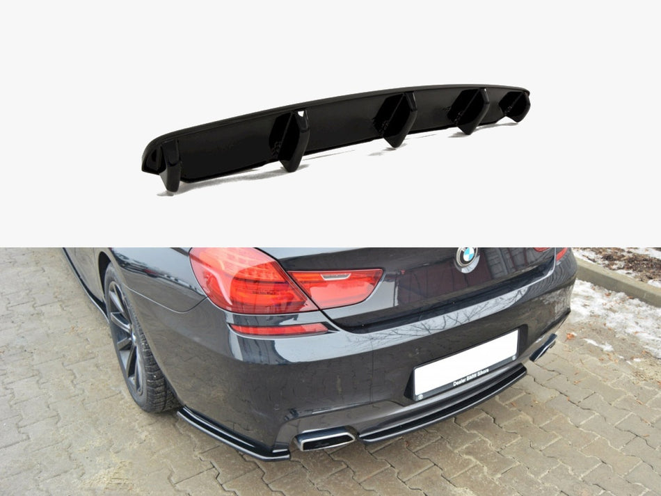Maxton Design Central Rear Splitter (Vertical Bars) BMW 6 Gran Coupe M-Sport - Textured - BM-6-06-GC-M-PACK-RD1+RD2T - Image 1