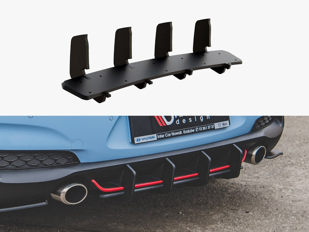 Maxton Design Street PRO Rear Diffuser V.2 Hyundai I30 N Mk3 Hatchback - Black-Red - HYI303NCNC-RS3B+BRBI - Image 1