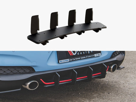 Maxton Design Street PRO Rear Diffuser V.2 Hyundai I30 N Mk3 Hatchback - Black-Red - HYI303NCNC-RS3B+BRBI - Image 1