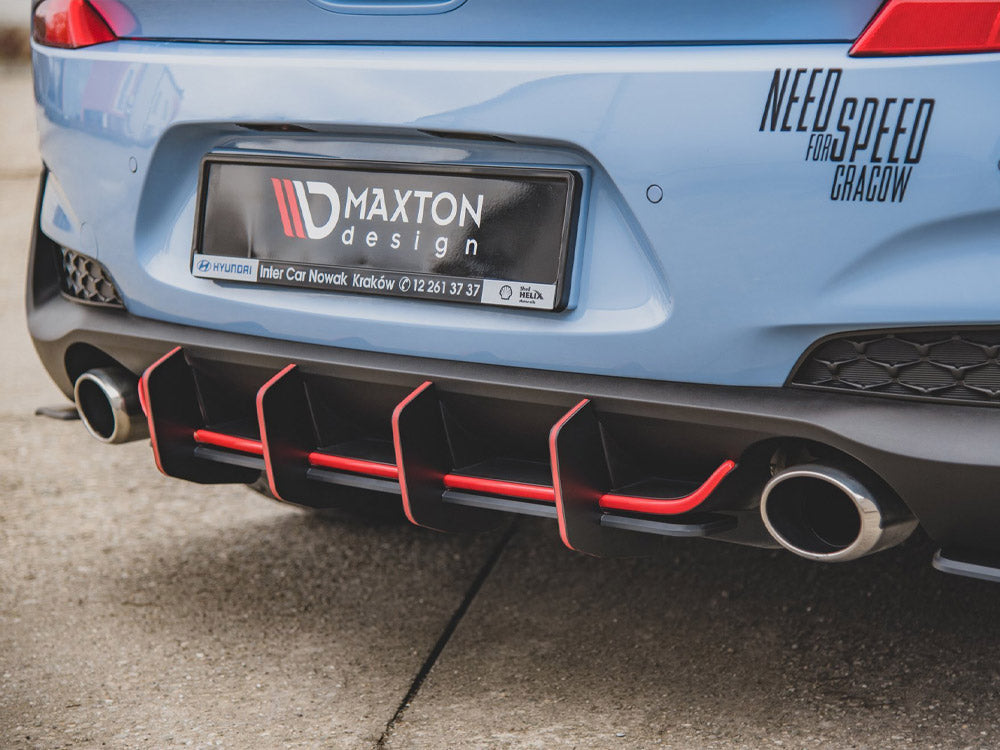 Maxton Design Street PRO Rear Diffuser V.2 Hyundai I30 N Mk3 Hatchback - Black-Red - HYI303NCNC-RS3B+BRBI - Image 3