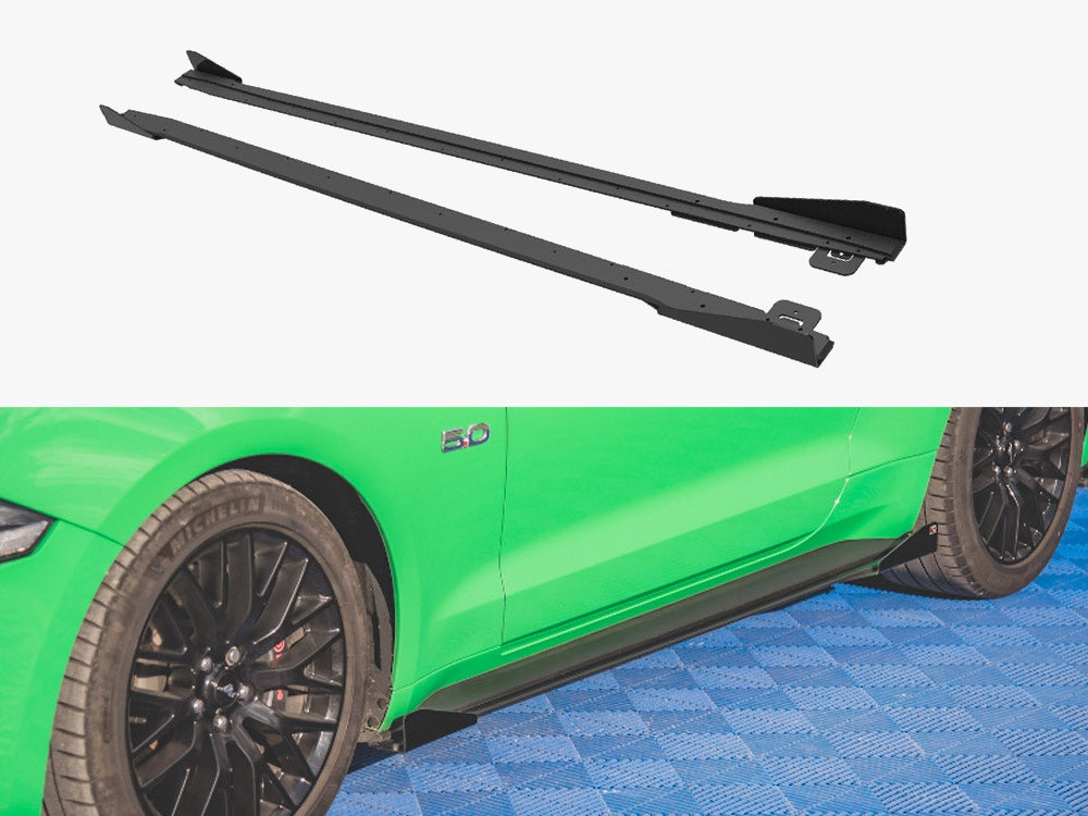 Street PRO Side Skirts Diffusers V.1 + Flaps Ford Mustang GT Mk6 Facelift - Black-Red + Gloss Flaps