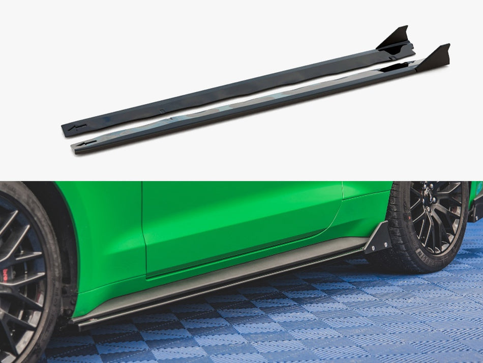 Maxton Design Side Skirts Diffusers + Flaps Ford Mustang GT Mk6 Facelift (2017-) - FO-MU-6F-GT-SD1G+SF - Image 1