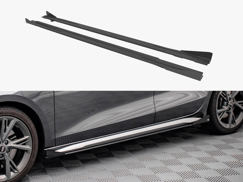 Maxton Design Street PRO Side Skirts Diffusers + Flaps Audi S3 / A3 S-Line 8Y / 8Y Facelift - AUA38YSLINECNC-SD1B+SRF1G - Image 1