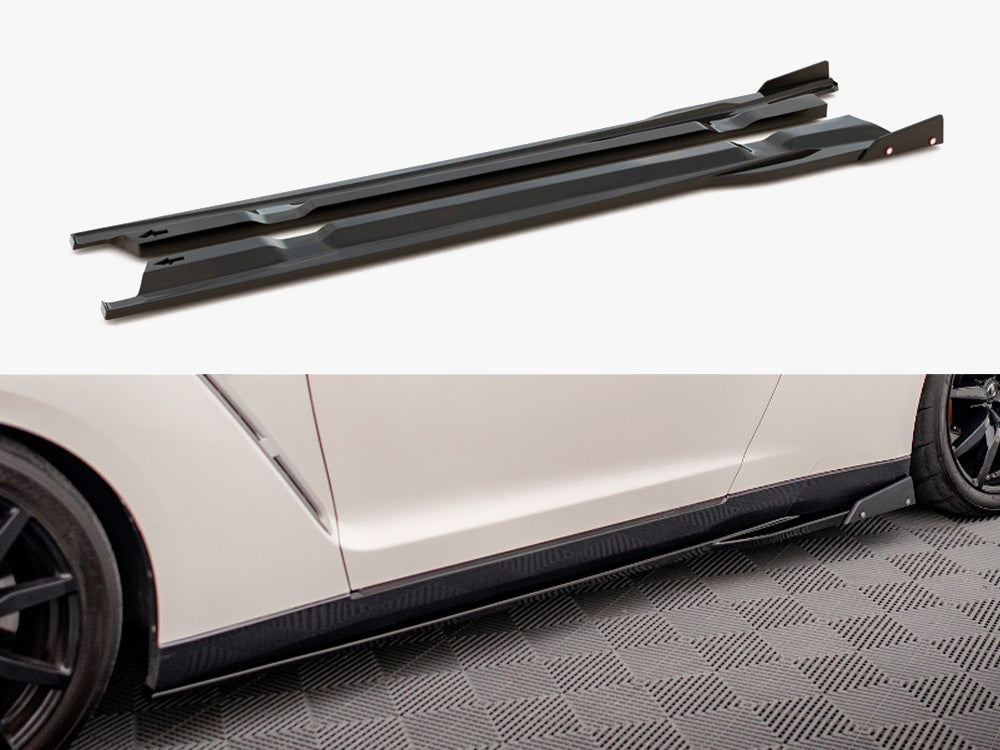 Maxton Design Side Skirts Diffusers + Flaps Nissan GTR R35 1st Facelift - NI-GTR-4F2-SD1G+SF - Image 1