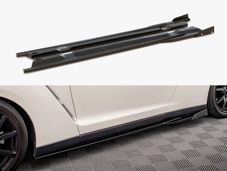 Maxton Design Side Skirts Diffusers + Flaps Nissan GTR R35 1st Facelift - NI-GTR-4F2-SD1G+SF - Image 1