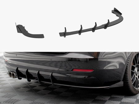 Maxton Design Street PRO Rear Diffuser + Flaps BMW 4 Gran Coupe F36 - Black-Red + Gloss Flaps - BM4F36GCCNC-RS1B+BRBI+RSF1G - Image 1