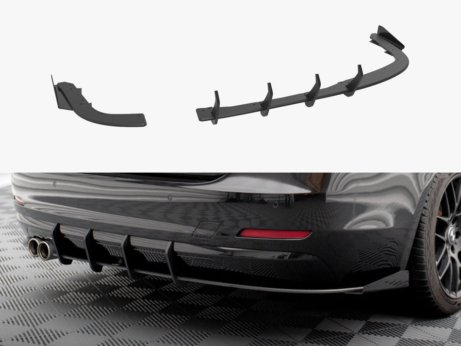 Maxton Design Street PRO Rear Diffuser + Flaps BMW 4 Gran Coupe F36 - Black-Red + Gloss Flaps - BM4F36GCCNC-RS1B+BRBI+RSF1G - Image 1