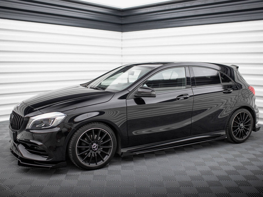 Street PRO Side Skirts Diffusers + Flaps Mercedes-Benz A AMG-Line W176 Facelift - Black-Red + Gloss Flaps