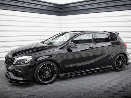 Street PRO Side Skirts Diffusers + Flaps Mercedes-Benz A AMG-Line W176 Facelift - Black-Red + Gloss Flaps