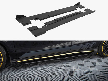 Street PRO Side Skirts Diffusers + Flaps Mercedes-AMG CLA 45 C117 Facelift - Black-Red + Gloss Flaps
