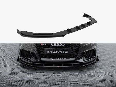 Maxton Design Street PRO Front Splitter V.1 + Flaps Audi RS3 Sedan 8V Facelift - Black-Red + Gloss Flaps - AURS38VFSCNC-FD1BRB+FSF1G - Image 1
