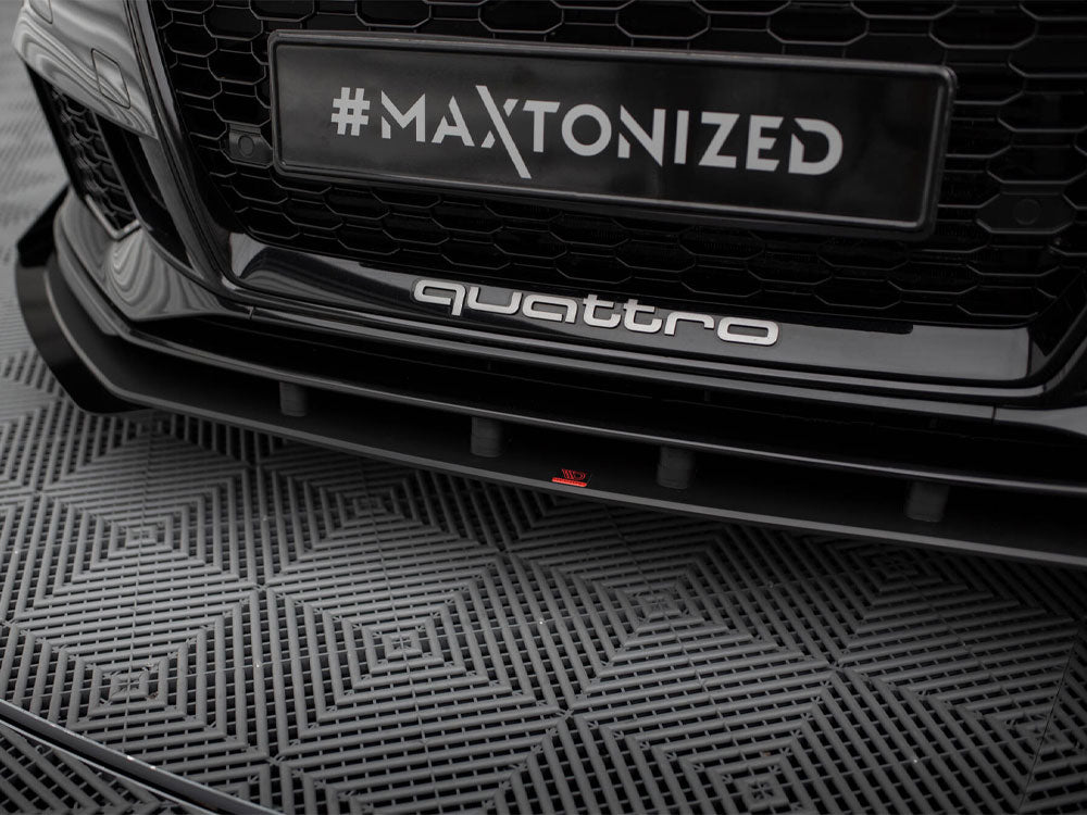 Maxton Design Street PRO Front Splitter V.1 + Flaps Audi RS3 Sedan 8V Facelift - Black-Red + Gloss Flaps - AURS38VFSCNC-FD1BRB+FSF1G - Image 4