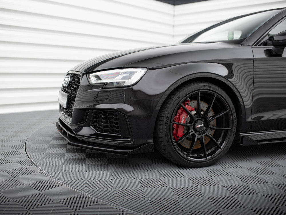 Maxton Design Street PRO Front Splitter V.1 + Flaps Audi RS3 Sedan 8V Facelift - Black-Red + Gloss Flaps - AURS38VFSCNC-FD1BRB+FSF1G - Image 6