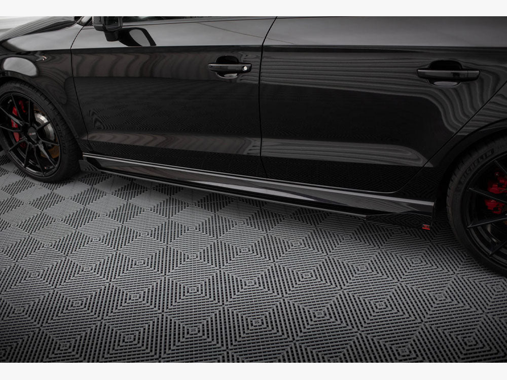 Street PRO Side Skirts Diffusers V.1 + Flaps Audi RS3 Sedan 8V Facelift - Black-Red + Gloss Flaps