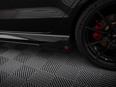 Street PRO Side Skirts Diffusers V.1 + Flaps Audi RS3 Sedan 8V Facelift - Black-Red + Gloss Flaps