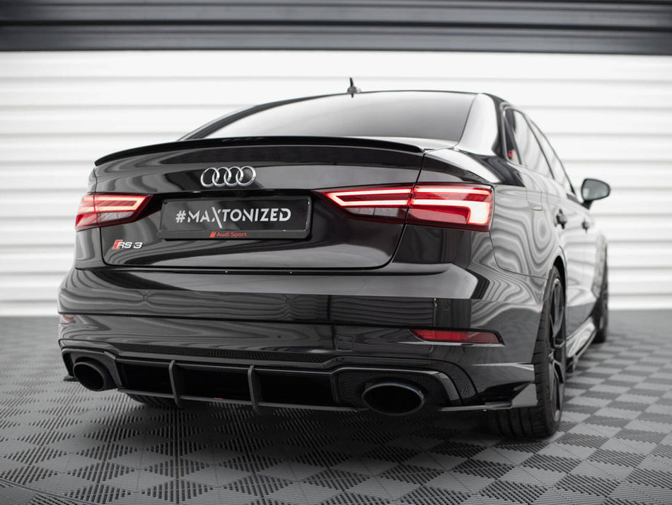 Maxton Design Street Pro Rear Side Splitters + Flaps Audi RS3 Sedan 8V Facelift - Black-Red + Gloss Flaps - AURS38VFSCNC-RSD1BRB+RSF1G - Image 2