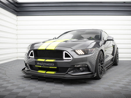 Street PRO Front Splitter + Flaps Ford Mustang GT Mk6 - Black-Red + Gloss Flaps