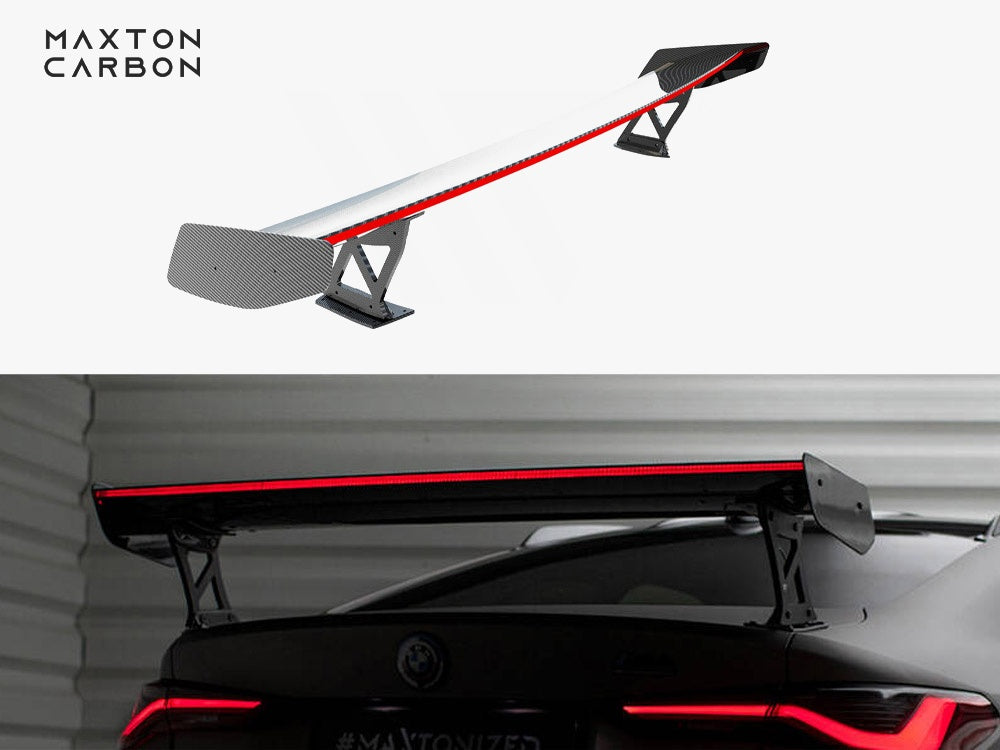 Maxton Design Carbon Spoiler With External Brackets Uprights + LED BMW M4 G82 / G82 Facelift / M440i / 4 M-Pack G22 / G22 Facelift - CF-BM-4-G82-M-WING5-EXT-245-P+LED - Image 1