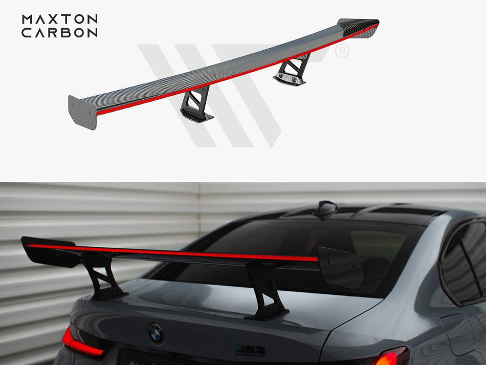 Maxton Design Carbon Spoiler With Internal Brackets Uprights + LED BMW M3 G80 / M340i G20 / 3 M-Pack G20 / 3 Standard G20 - CF-BM-3-G80-M-WING5-INT-245-P+LED - Image 1