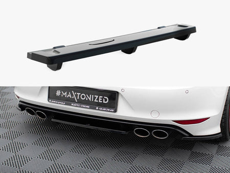 Maxton Design Central Rear Splitter (Vertical Bars) VW Golf R Mk7 - Carbon Look - VW-GO-7-R-RD1+RD2C - Image 1