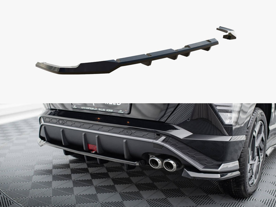 Maxton Design Central Rear Splitter (Vertical Bars) Hyundai Kona N-Line Mk2 - HY-KO-2-NLINE-RSD1G+RD1G - Image 1
