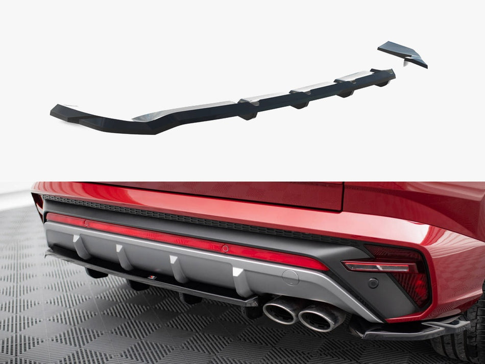 Maxton Design Central Rear Splitter (Vertical Bars) Hyundai Tucson N-Line Mk4 - HY-TU-4-NLINE-RSD1G+RD1G - Image 1