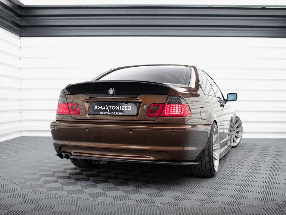 Maxton Design Central Rear Splitter (Vertical Bars) BMW 3 E46 Coupe M-Pack - Carbon Look - BM-3-46-C-MPACK-RD1+RD2C - Image 2