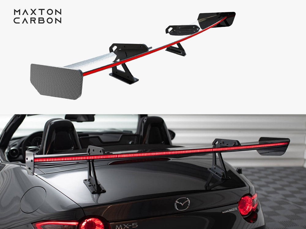 Maxton Design Carbon Spoiler With Upper Swan Mounting + LED Mazda MX-5 ND (Mk4) - CF-MA-MX5-4-WING5-UPP-245-P+LED - Image 1
