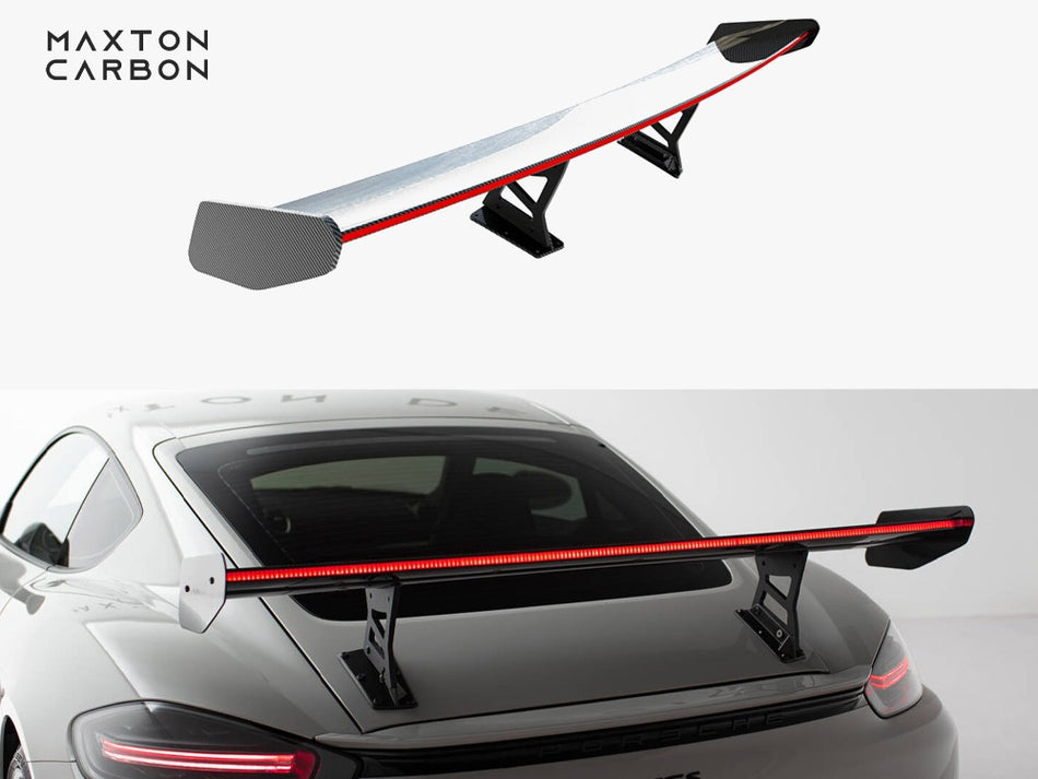 Maxton Design Carbon Spoiler With Internal Brackets Uprights V.1 + LED Porsche 718 Cayman GTS 982c - CF-PO-CA-718-GTS-WING5-INT-245-P+LED-1 - Image 1