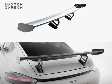 Maxton Design Carbon Spoiler With Internal Brackets Uprights V.2 Porsche 718 Cayman GTS 982c - CF-PO-CA-718-GTS-WING5-INT-245-P-2 - Image 1