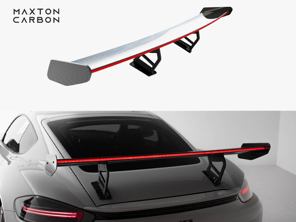 Maxton Design Carbon Spoiler With Internal Brackets Uprights V.2 + LED Porsche 718 Cayman GTS 982c - CF-PO-CA-718-GTS-WING5-INT-245-P+LED-2 - Image 1