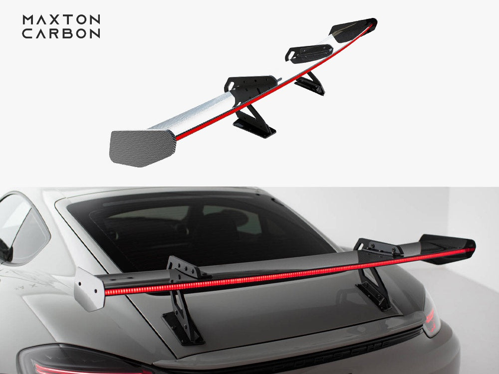 Maxton Design Carbon Spoiler With Upper Swan Mounting V.1 + LED Porsche 718 Cayman GTS 982c - CF-PO-CA-718-GTS-WING5-UPP-245-P+LED-1 - Image 1