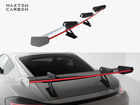 Maxton Design Carbon Spoiler With Upper Swan Mounting V.1 + LED Porsche 718 Cayman GTS 982c - CF-PO-CA-718-GTS-WING5-UPP-245-P+LED-1 - Image 1