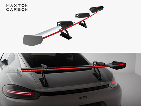 Maxton Design Carbon Spoiler With Upper Swan Mounting V.2 + LED Porsche 718 Cayman GTS 982c - CF-PO-CA-718-GTS-WING5-UPP-245-P+LED-2 - Image 1