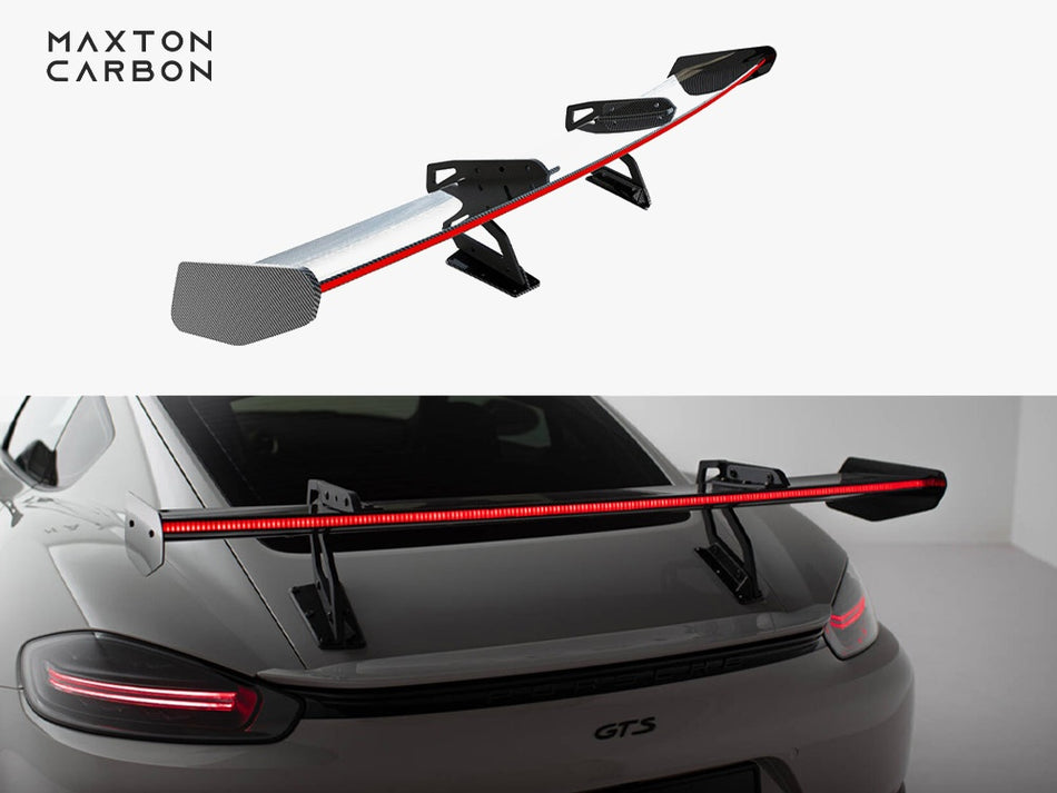 Maxton Design Carbon Spoiler With Upper Swan Mounting V.2 + LED Porsche 718 Cayman GTS 982c - CF-PO-CA-718-GTS-WING5-UPP-245-P+LED-2 - Image 1