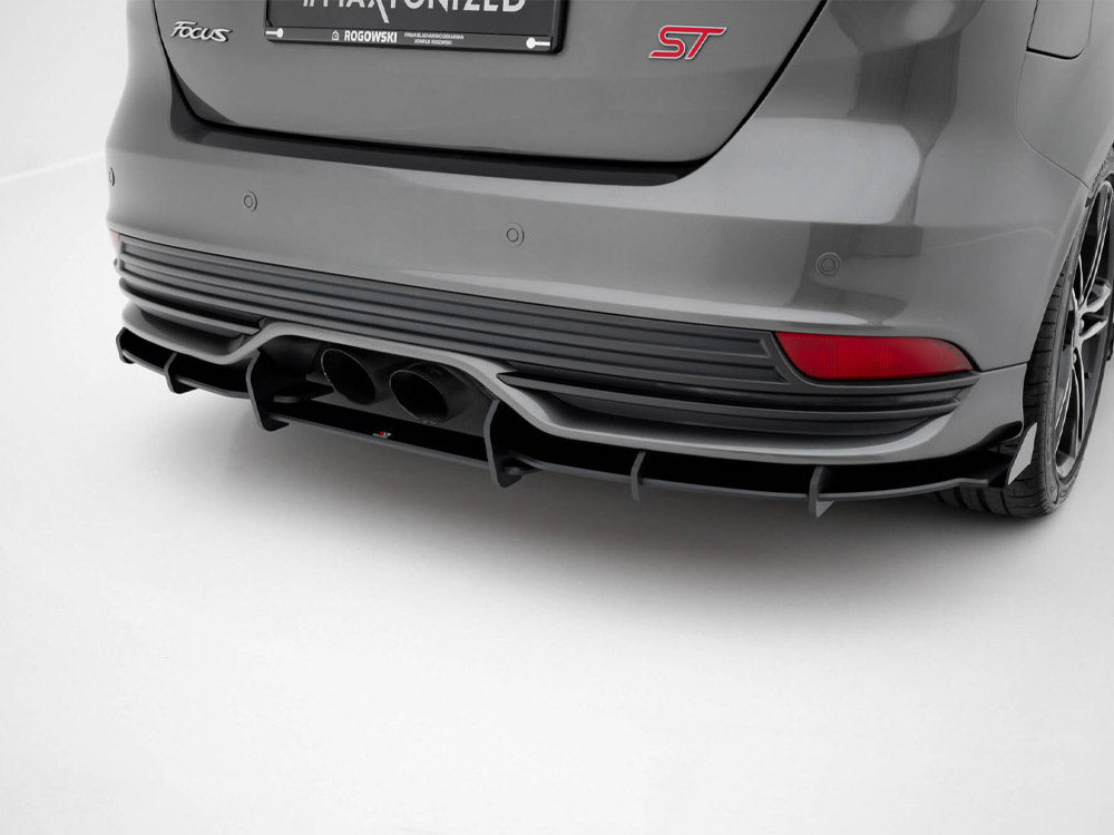 Street PRO Rear Diffuser + Flaps Ford Focus ST Mk3 Facelift - Black-Red