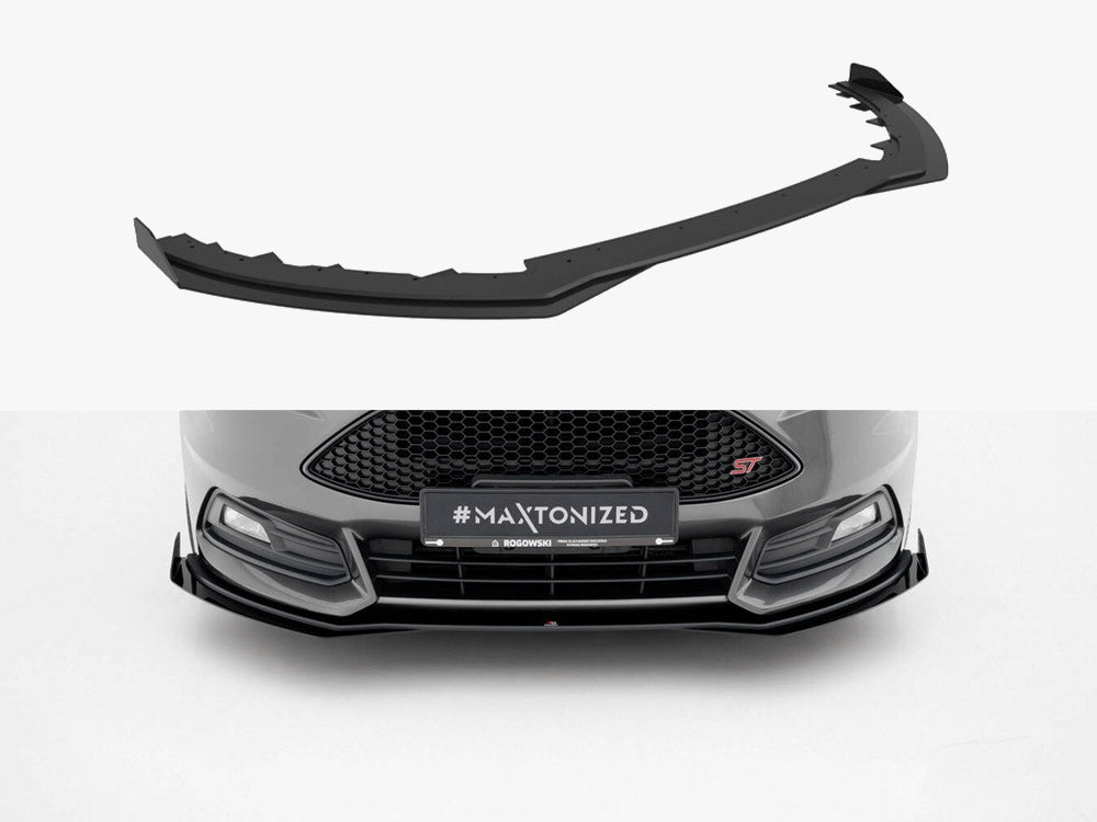 Maxton Design Street PRO Front Splitter + Flaps Ford Focus ST Mk3 Facelift - Black-Red + Gloss Flaps - FOFO3FSTCNC-FD4BRB+FSF1G - Image 1