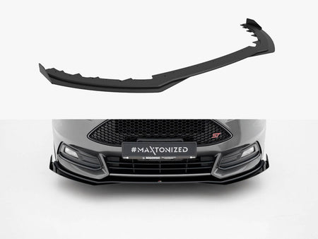 Maxton Design Street PRO Front Splitter + Flaps Ford Focus ST Mk3 Facelift - Black-Red + Gloss Flaps - FOFO3FSTCNC-FD4BRB+FSF1G - Image 1