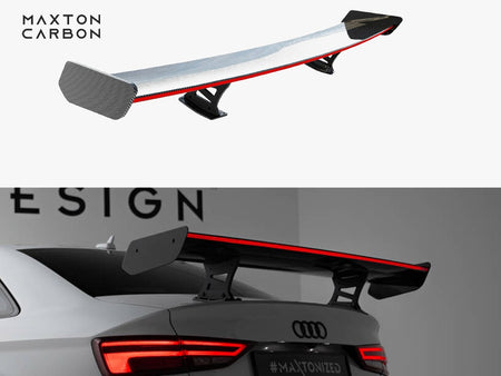 Maxton Design Carbon Spoiler With Internal Brackets Uprights + LED Audi A3 / A3 S-Line / S3 / RS3 Sedan 8V / 8V Facelift - CF-AU-S3-8V-S-WING5-INT-245-P+LED - Image 1