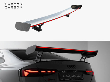 Maxton Design Carbon Spoiler With External Brackets Uprights V.2 + LED Audi A5 / A5 S-Line / S5 / RS5 Coupe F5 / F5 Facelift - CF-AU-S5-2F-C-WING5-EXT-245-P+LED-2 - Image 1