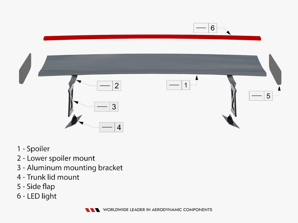 Carbon Spoiler With External Brackets Uprights V.2 + LED Audi A5 / A5 S-Line / S5 / RS5 Coupe F5 / F5 Facelift