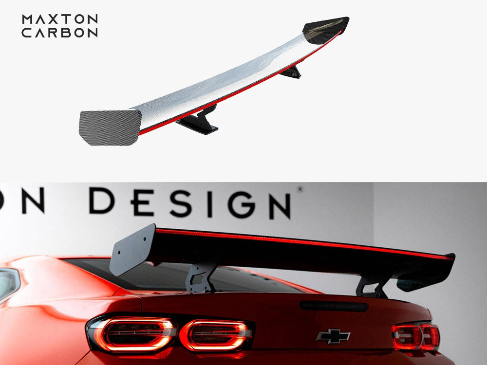Maxton Design Carbon Spoiler With Internal Brackets Uprights + LED Chevrolet Camaro SS Mk6 Facelift - CF-CH-CA-6F-SS-WING5-INT-245-P+LED - Image 1