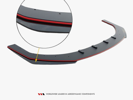 Street PRO Front Splitter + Flaps Ford Mustang GT Mk6 - Black-Red + Gloss Flaps