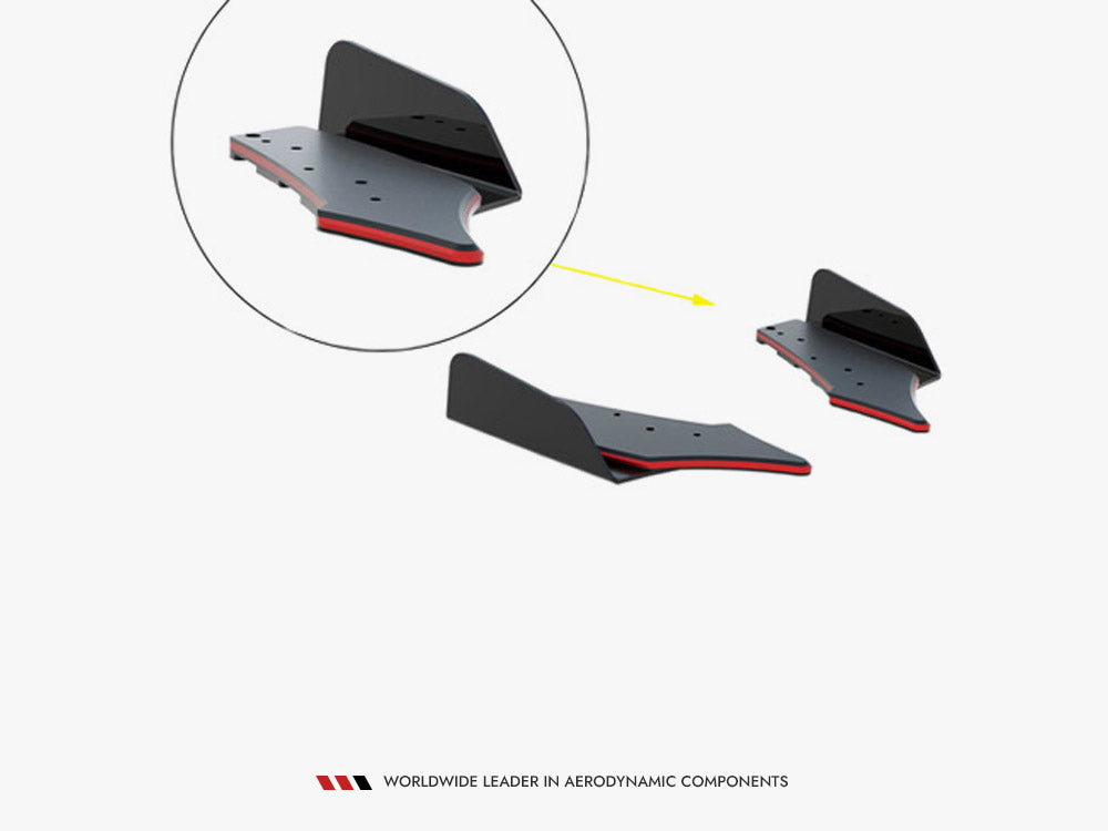 Street PRO Rear Side Splitters + Flaps Toyota GR Yaris Mk4 - Black-Red + Gloss Flaps